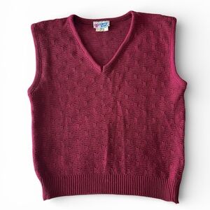 Vintage 80s Sweater Vest USA Burgundy Academia Preppy Small